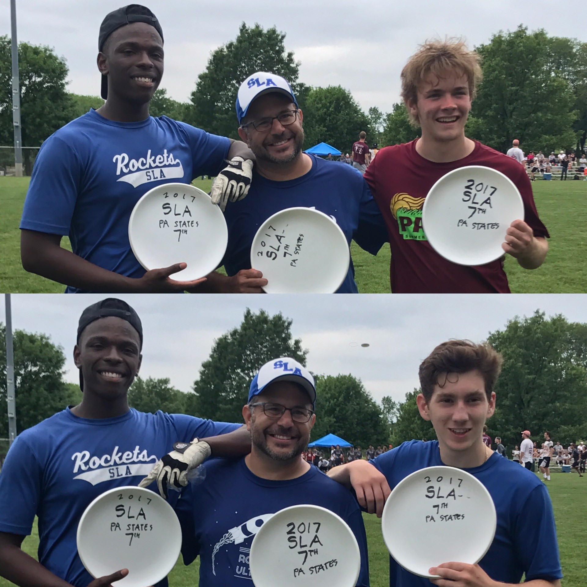 Top: Seniors Kobe Nabried and Eli Block with Coach Lehmann. Bottom: Captains Nabried and Eli Block with their coach