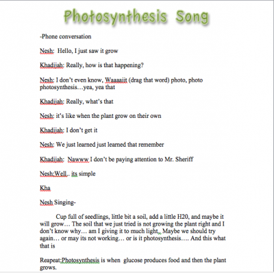 Photosynthesis song lyrics picture